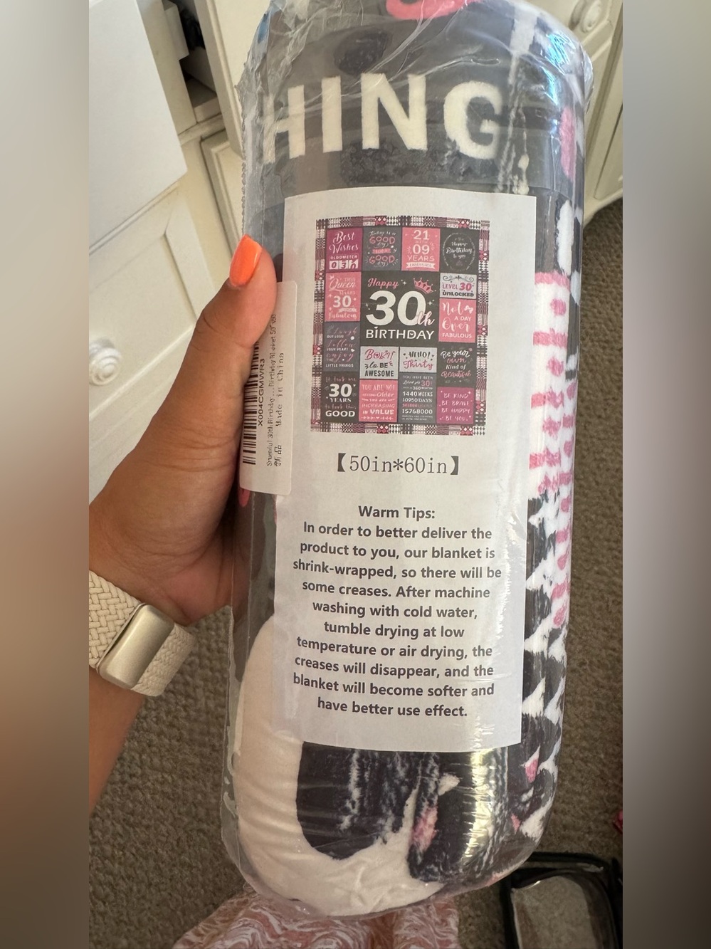 30th Birthday Plush Throw Blanket - Black, White & Pink
